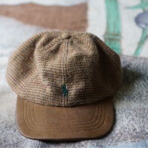 Ralph Lauren Brown Tweed Cap with Leather Brim